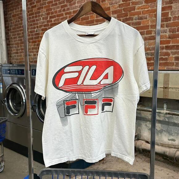 Vintage 90s fila big logo white shirt with sleeve print - Picture 1 of 5